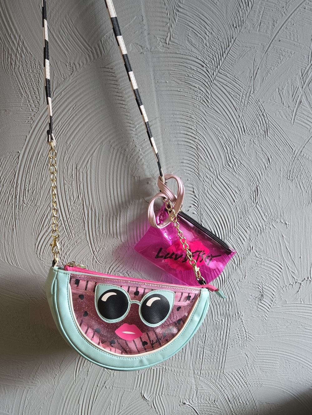 Betsey Johnson  Watermelon Crossbody Bag with Sunglasses Graphic - Mint & Pink